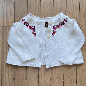Tea Collection Cream Cardigan with Floral Embroidery Sz 6-9M